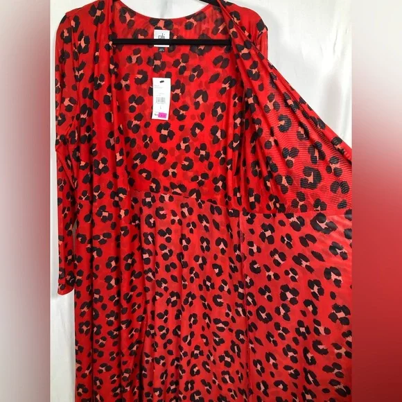 🎄CAbi Siren Wrap Dress Savage Skin: Red and Black Animal Print Midi Dress Sz L - Picture 7 of 7